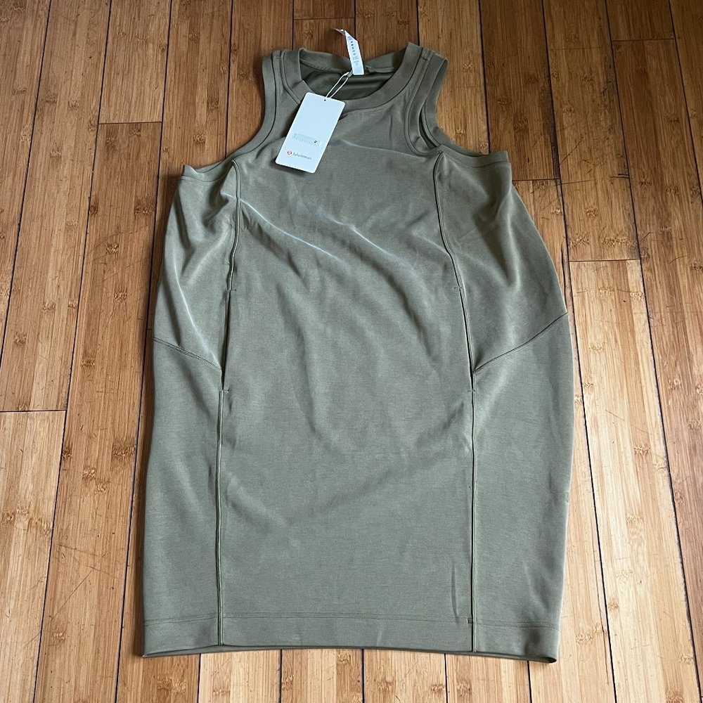 NWT Lululemon Softstreme Back In Action Dress W/ Pockets Bronze Green Wmn Sz 10